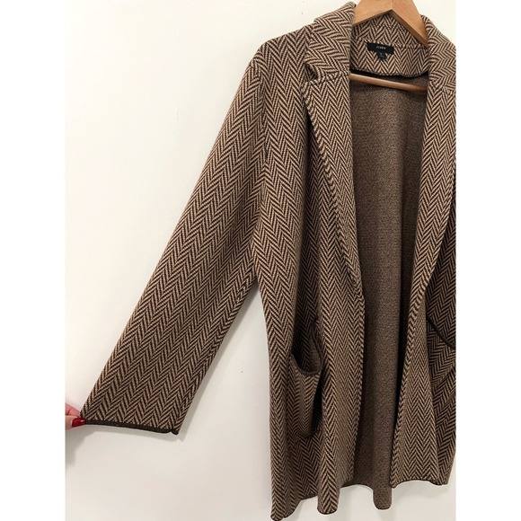 J. Crew Herringbone Knit Open Cardigan Women Size Medium Brown - Picture 3 of 9
